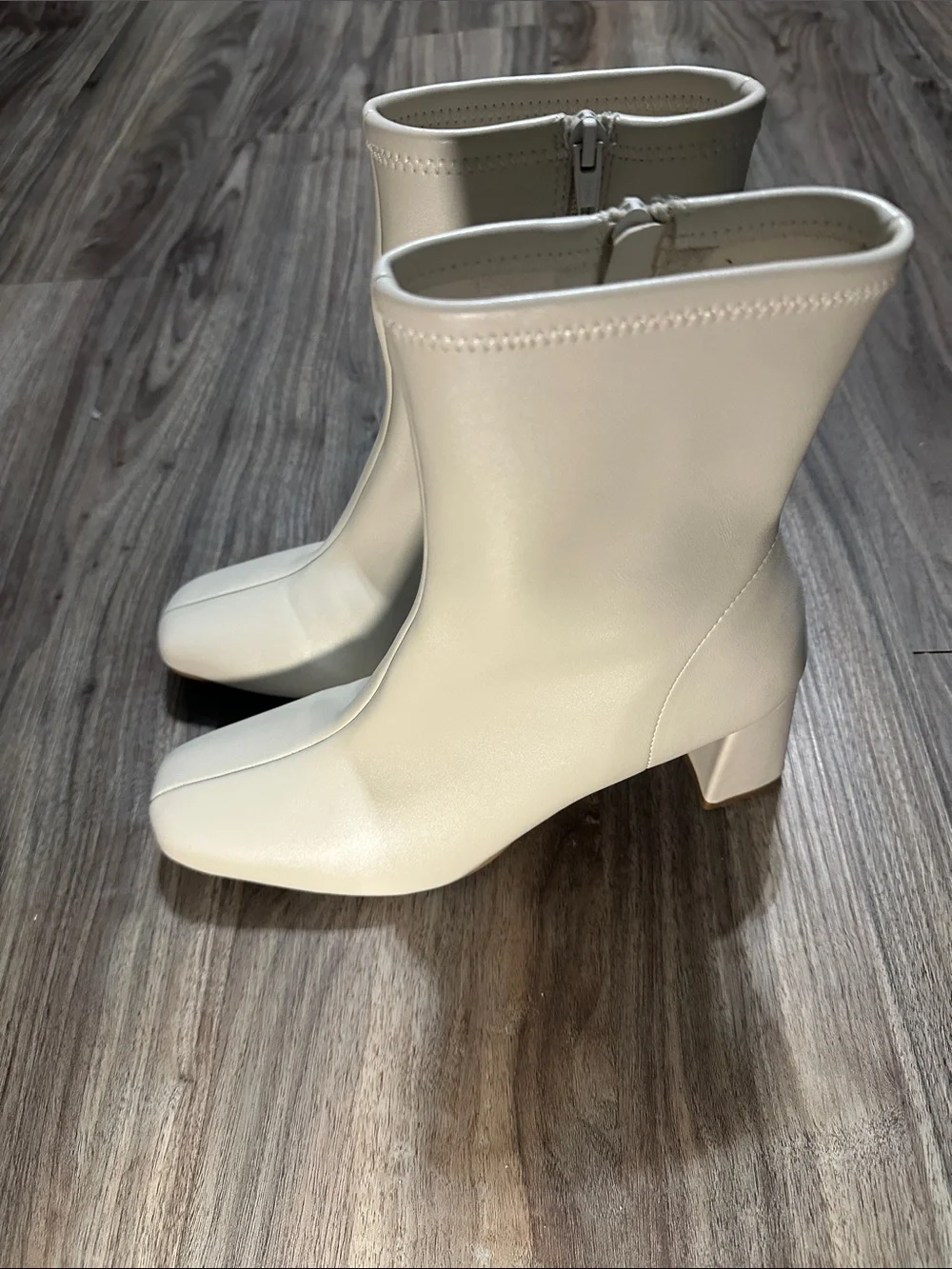 a new day Cream Pointed Toe Ankle Booties with Block Heel